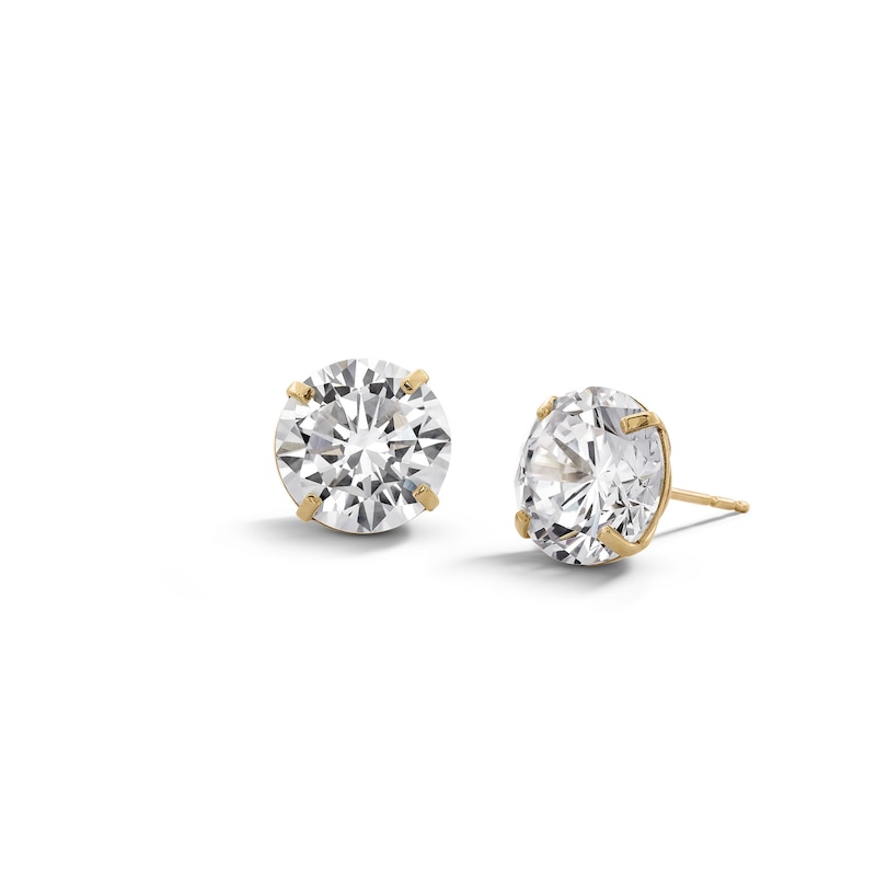 Main Image 1 of 14K Gold Plated CZ Solitaire 10mm Studs
