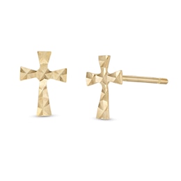 14K Gold Plated Diamond-Cut Flare Cross Studs