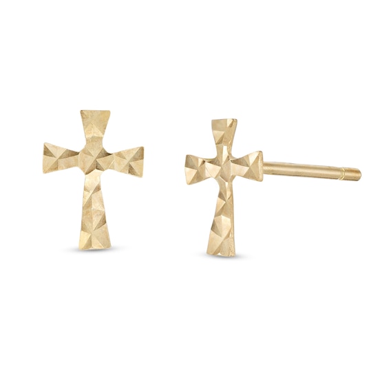 14K Gold Plated Diamond-Cut Flare Cross Studs