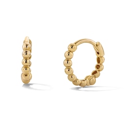 14K Gold Plated Polished Beaded Huggie Hoops