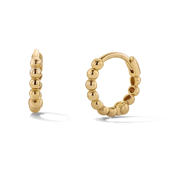 14K Gold Plated Polished Beaded Huggie Hoops
