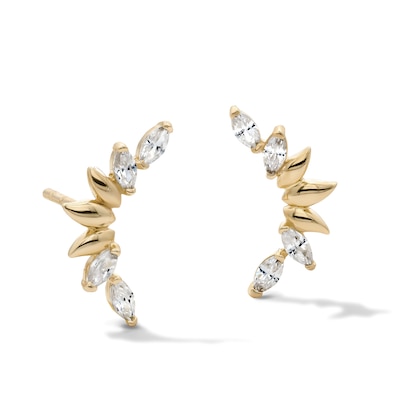 14K Gold Plated CZ Marquise Crawler Earrings