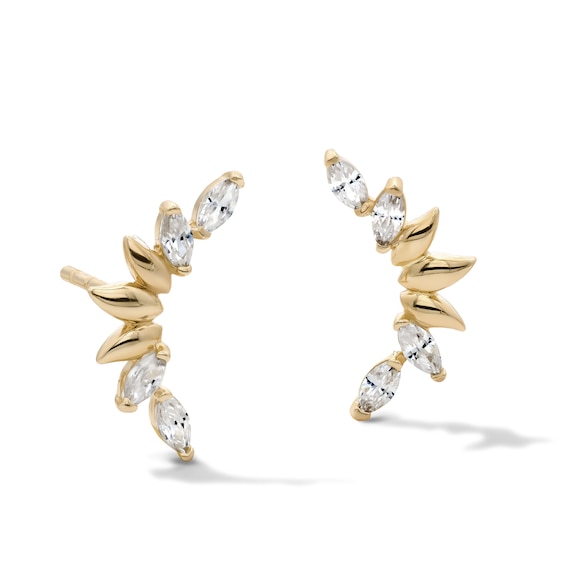 14K Gold Plated CZ Marquise Crawler Earrings