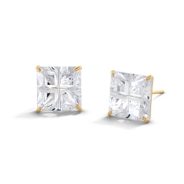 14K Gold Plate Princess-Cut CZ Quad Groove 9mm Studs