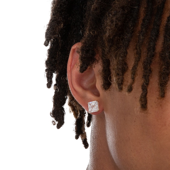 14K Gold Plate Princess-Cut CZ Quad Groove 9mm Studs