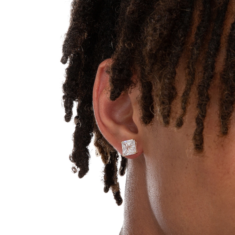 Main Image 2 of 14K Gold Plate Princess-Cut CZ Quad Groove 9mm Studs