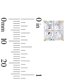 14K Gold Plate Princess-Cut CZ Quad Groove 9mm Studs