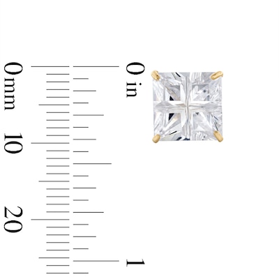 14K Gold Plate Princess-Cut CZ Quad Groove 9mm Studs