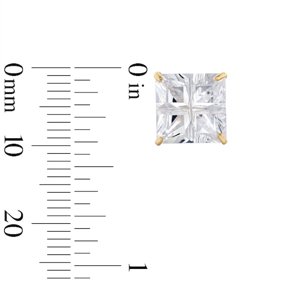 14K Gold Plate Princess-Cut CZ Quad Groove 9mm Studs