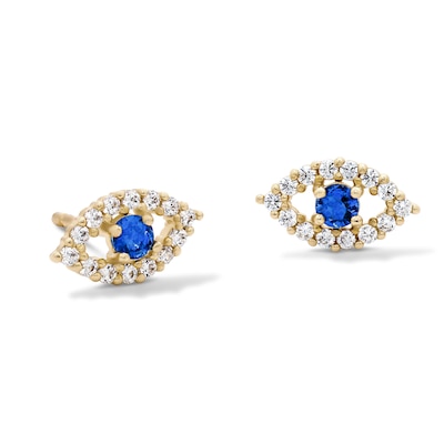 14K Gold Plated Blue and White CZ Evil Eye Studs
