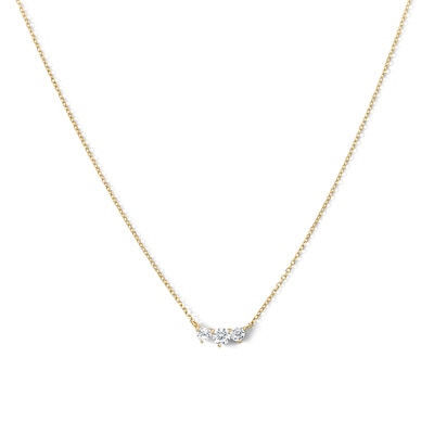 14K Gold Plated Three-Stone CZ Necklace - 18"