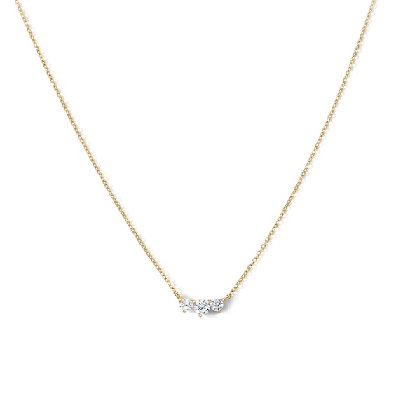 14K Gold Plated Three-Stone CZ Necklace - 18"