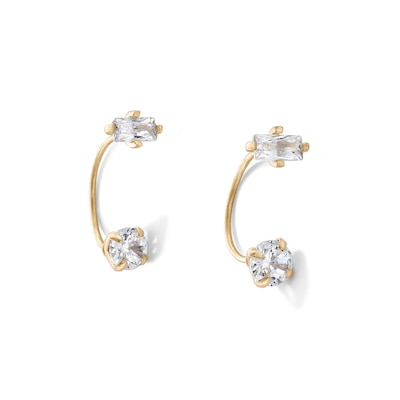 14K Gold Plated Baguette and Round CZ Telephone Studs