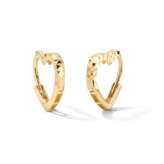 14K Gold Plated Diamond-Cut Heart Huggie Hoops