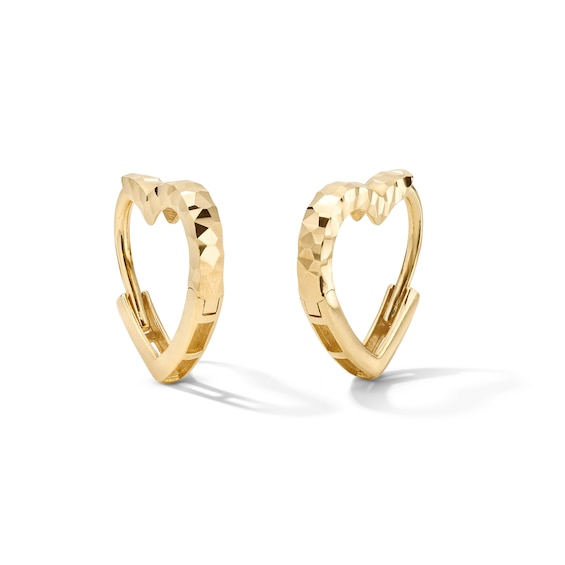14K Gold Plated Diamond-Cut Heart Huggie Hoops