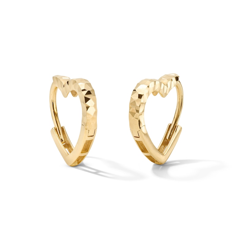 Main Image 1 of 14K Gold Plated Diamond-Cut Heart Huggie Hoops