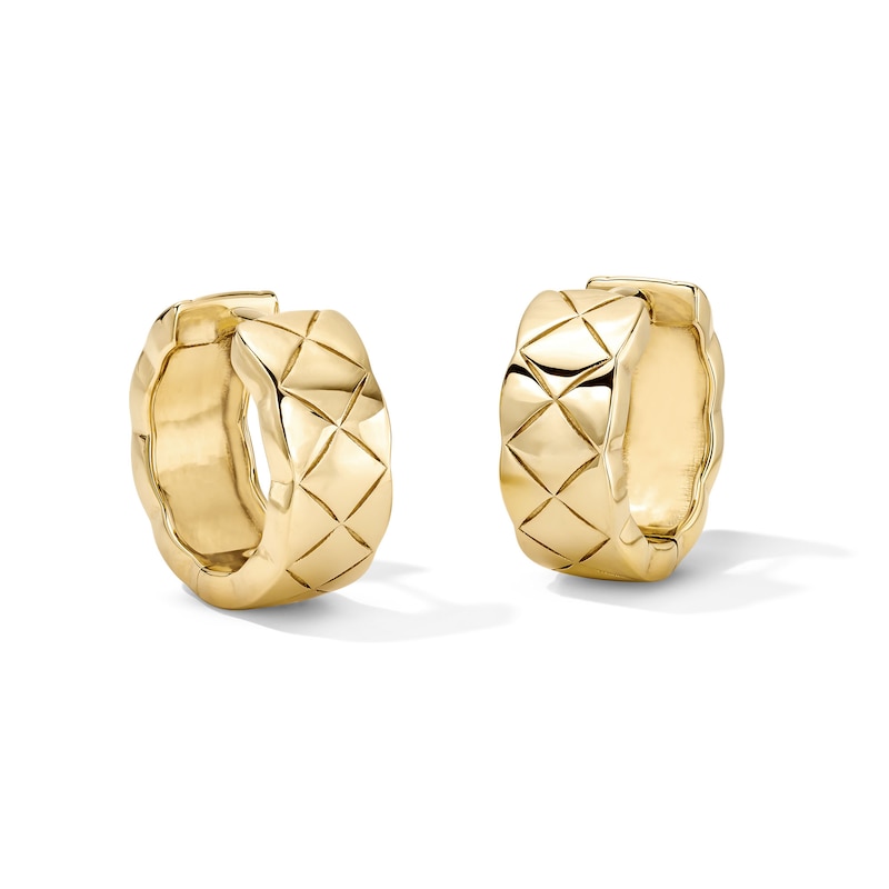 Main Image 1 of 14K Gold Plated Quilted Huggie Hoops