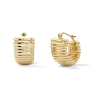 14K Gold Plated Ribbed Scoop Hoops