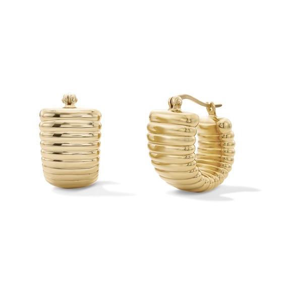 14K Gold Plated Ribbed Scoop Hoops
