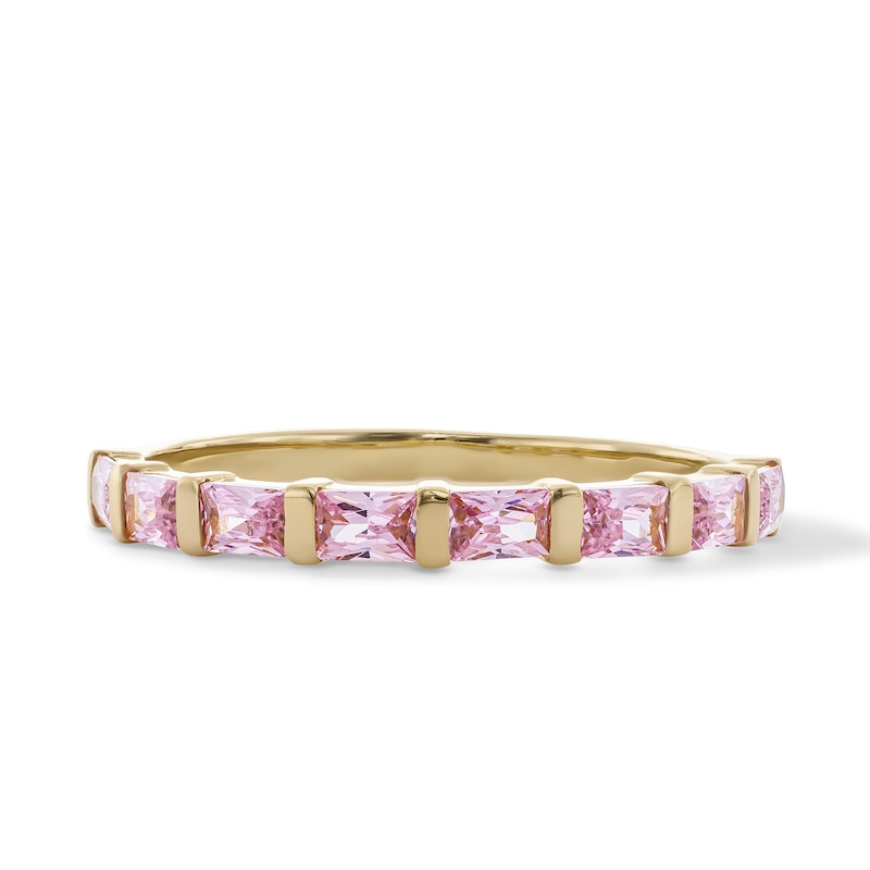 14K Gold Plated Pink CZ Baguette Channel Ring - Size 7