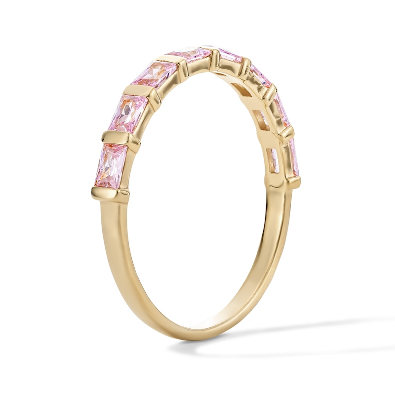 14K Gold Plated Pink CZ Baguette Channel Ring - Size 7