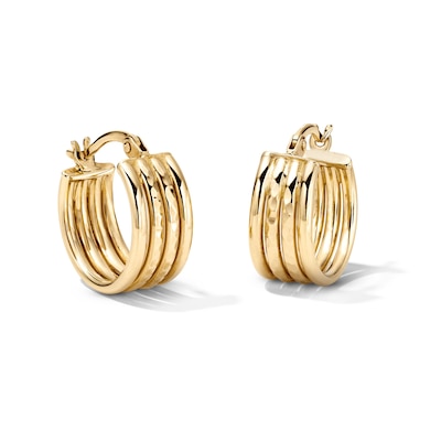 14K Gold Plated Wide Ribbed Huggie Hoops