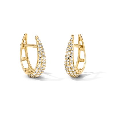 14K Gold Plated CZ Pavé Open Oval Huggie Hoops