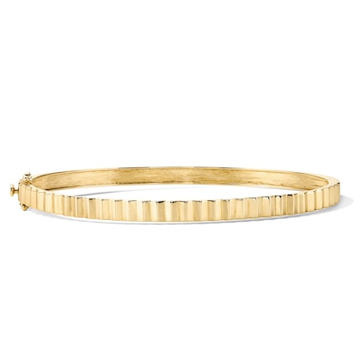 14K Gold Plated Ribbed Bangle Bracelet - 7"