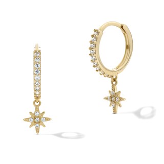 14K Gold Plated CZ Star Drop Huggie Hoops