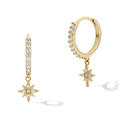 14K Gold Plated CZ Star Drop Huggie Hoops