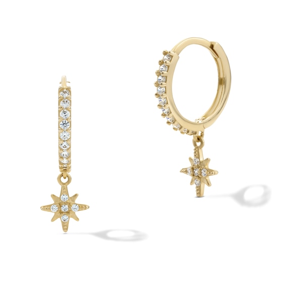 14K Gold Plated CZ Star Drop Huggie Hoops