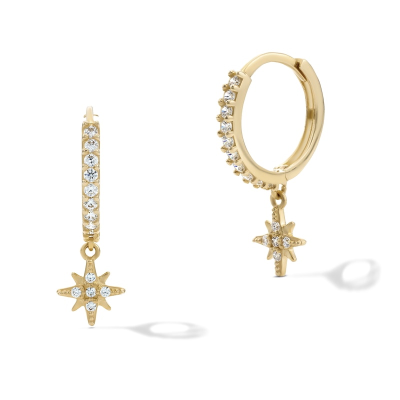 Main Image 1 of 14K Gold Plated CZ Star Drop Hoop Earrings