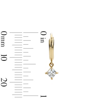14K Gold Plated CZ Square Drop Huggie Hoops