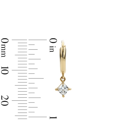 14K Gold Plated CZ Square Drop Huggie Hoops