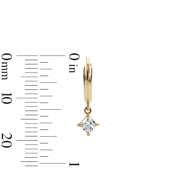14K Gold Plated CZ Square Drop Huggie Hoops