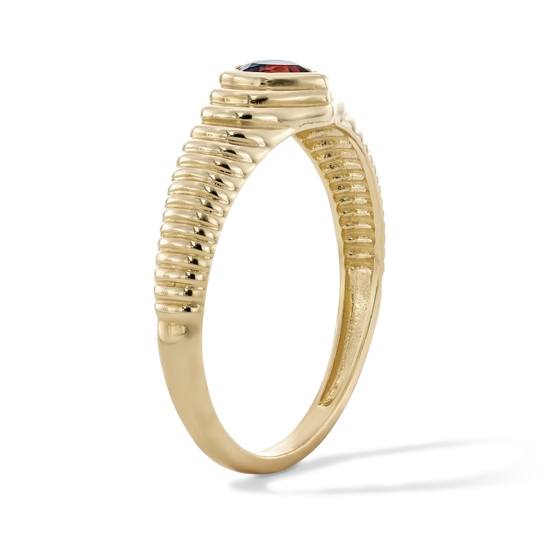 14K Gold Plated Red CZ Heart Bezel Ribbed Ring - Size 7