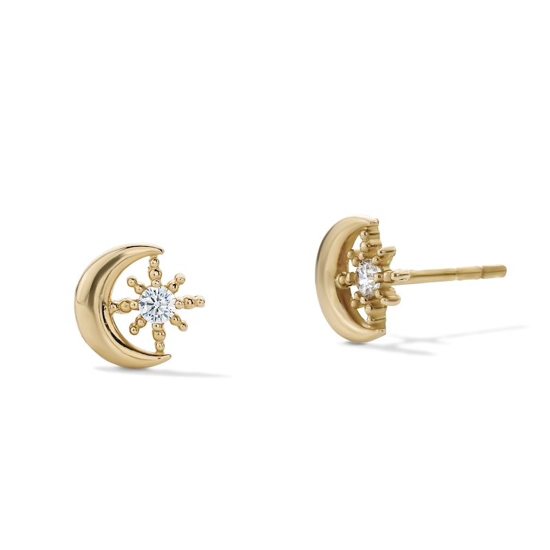 Main Image 1 of 14K Gold Plated Crescent Moon and Star CZ Studs