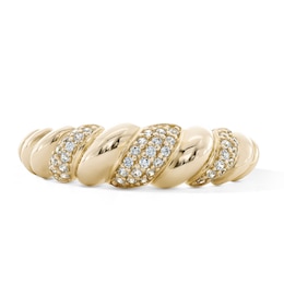 14K Gold Plated CZ Pavé and Polished Twist Ring - Size 7