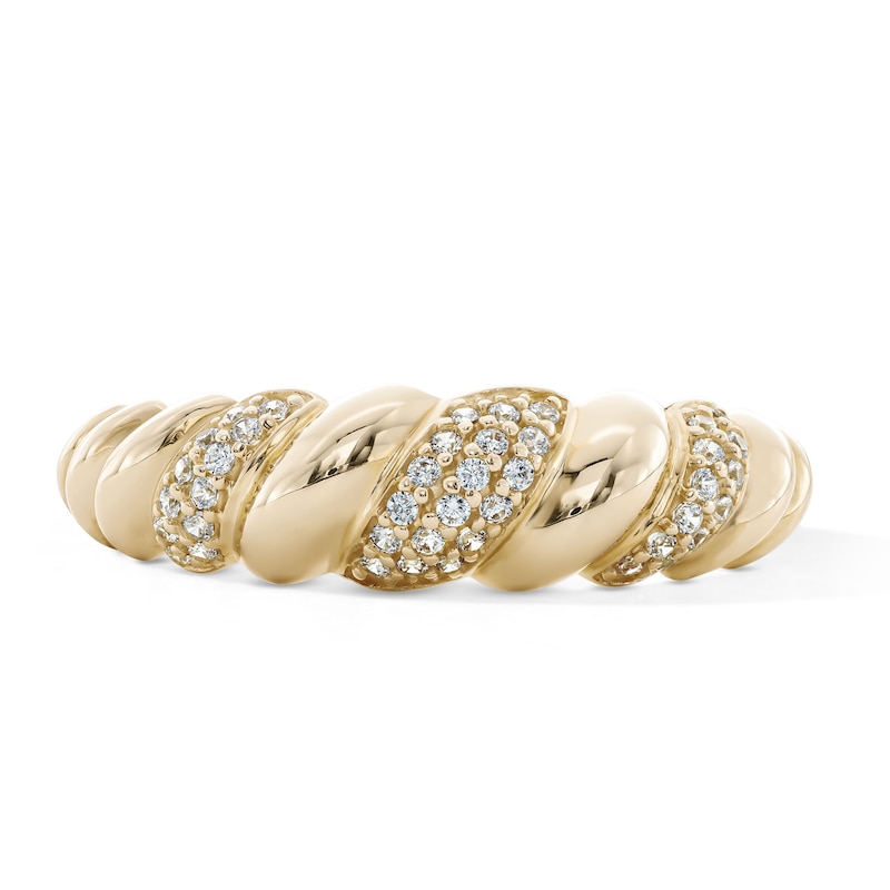 14K Gold Plated CZ Pavé and Polished Twist Ring - Size 7