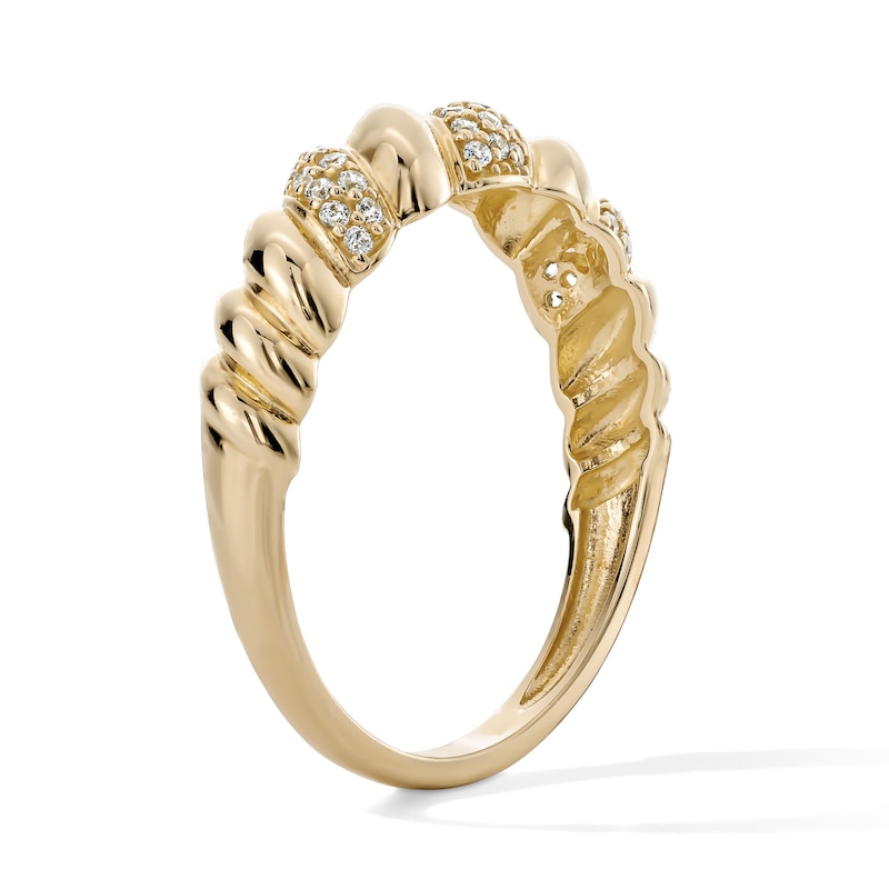 14K Gold Plated CZ Pavé and Polished Twist Ring - Size 7