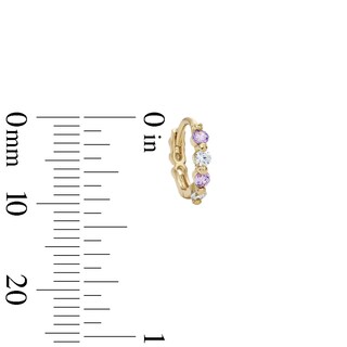 14K Gold Plated Purple and White CZ Alternating Huggie Hoops