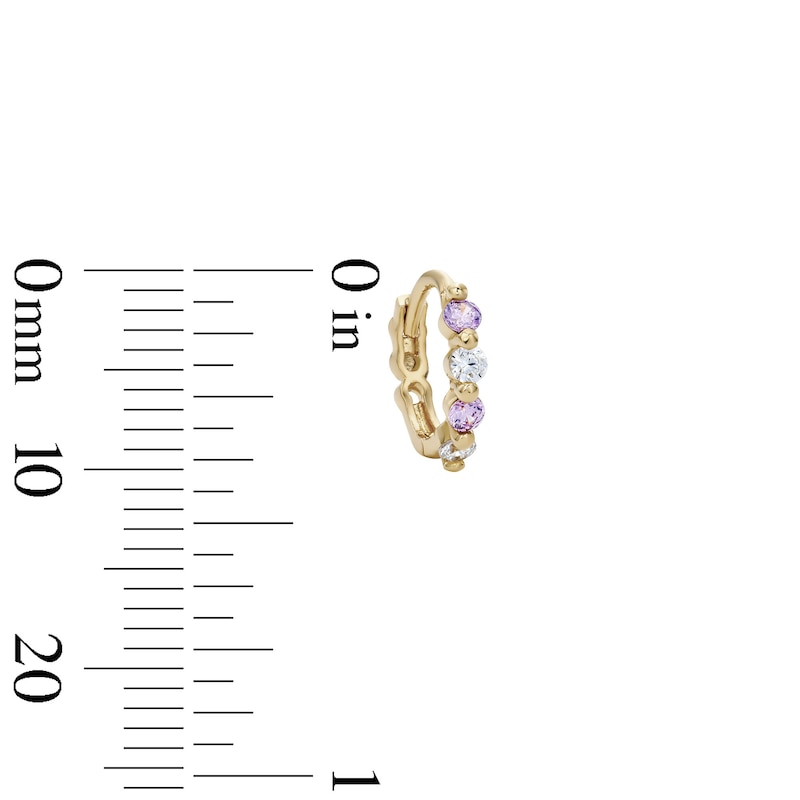 Main Image 2 of 14K Gold Plated Purple and White CZ Alternating Huggie Hoops