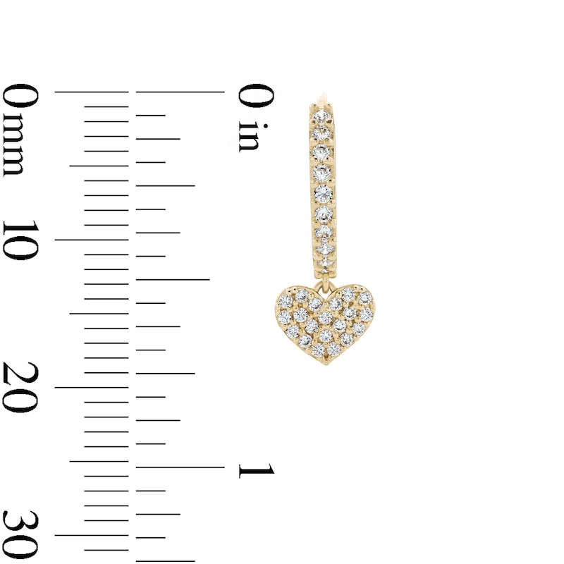 14K Gold Plated CZ Pavé Heart Dangle Huggie Hoops