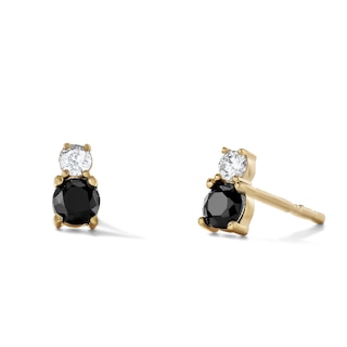 14K Gold Plated Black and White CZ Stacked Studs