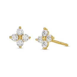 14K Gold Plated CZ Clover Studs