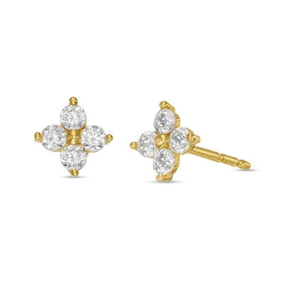 14K Gold Plated CZ Clover Studs