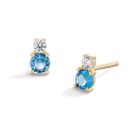 14K Gold Plated Blue and White CZ Stacked Studs