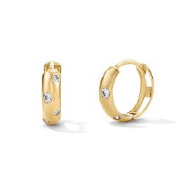 14K Gold Plated CZ Dotted Bezel Huggie Hoops