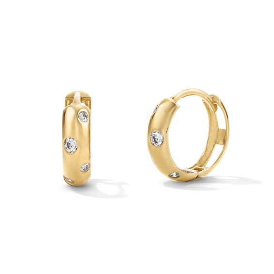 14K Gold Plated CZ Dotted Bezel Huggie Hoops