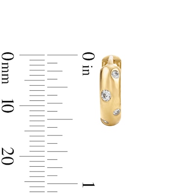 14K Gold Plated CZ Dotted Bezel Huggie Hoops